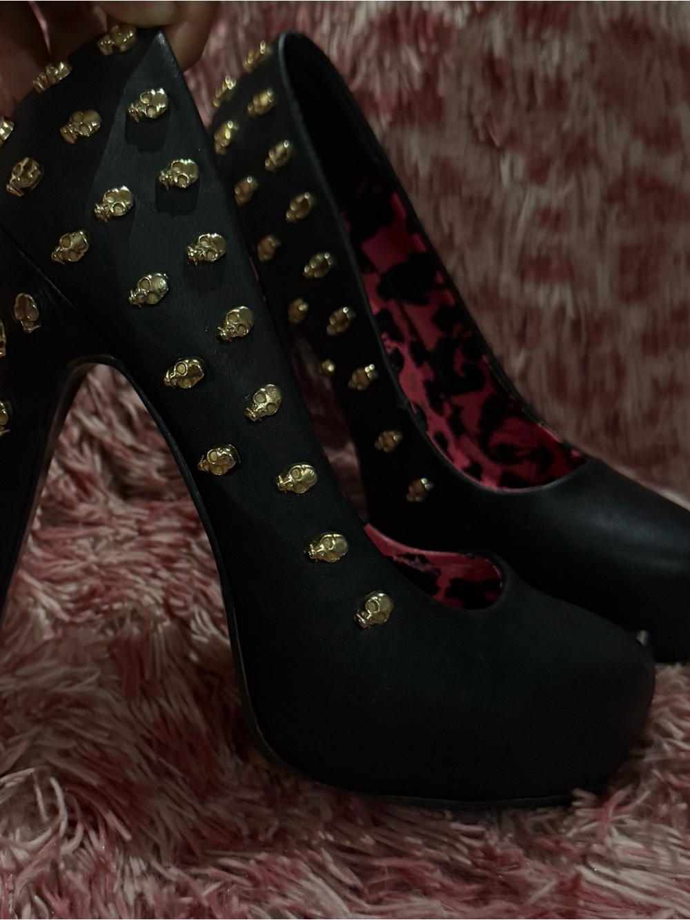 Abbey dawn by Avril Lavigne Black Studded Platform Pumps with Gold Skull Accents